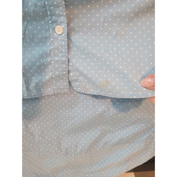LL Bean Style Women’s Blue Polka Dot Shirt L Roll Tab Sleeves GUC - Picture 7 of 9